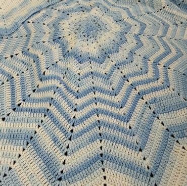 Crocheted Point Star Baby Blanket Blue And Folksy