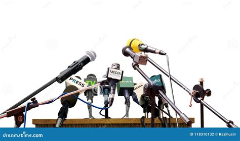 Press Conference Microphones on White Background Stock Photo - Image of ...