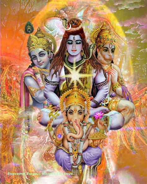 Supreme Swan Krishna Shiva Ganesha And Hanuman Art Print Available