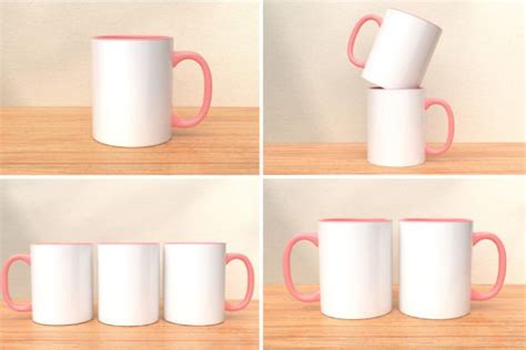 Coffee Mug Mockup Bundle Pink Handle Graphic By Doodle Design