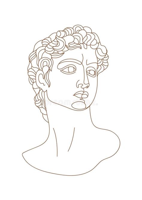 One Line Michelangelo S David Portrait Classical Greek Sculpture Stock