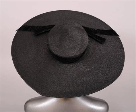 1950 S Fine Black Straw Broad Brimmed Picture Hat At 1stdibs