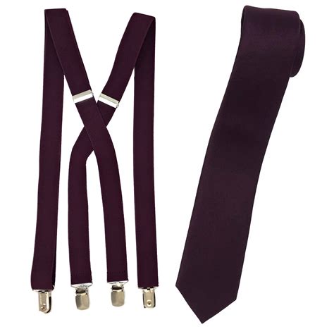 Plum Mens Suspenders And Skinny Tie Sets 1inch X Back Spencer Js