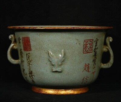 Old Chinese Song Dynasty Ru Kiln Porcelain Inscription Incense Burner