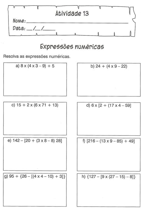 Atividade De Expressão Numerica 4 Ano Librain