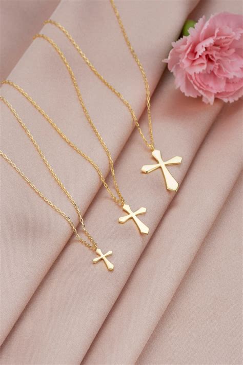 Dainty Gold Cross Necklace Women K K K Gold Charm Etsy