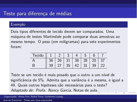 PDF Teste Para Diferenca De Medias Ime Unicamp Brhildete Aula P12