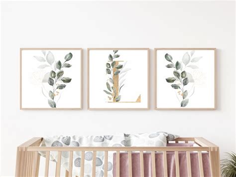 Gold Letter With Greenery Prints Nursery Wall Decor Printables Etsy