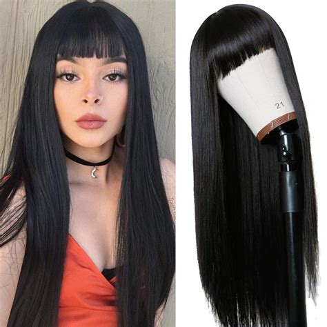 Timanzo Long Straight Remy Hair Wigs Natural Black Heat Resistant Fiber Hair Full