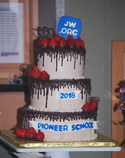 Pioneer School Cake With Chocolate Dipped Strawberries And Jworg Cake