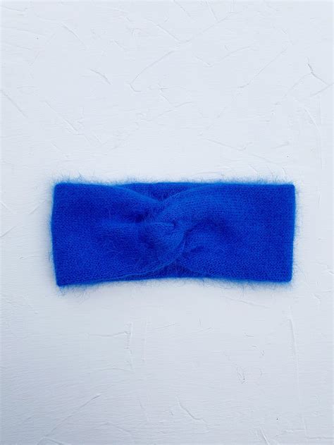 Angora Headband Twist Fluffy Headband Blue Knit Ear Warmer