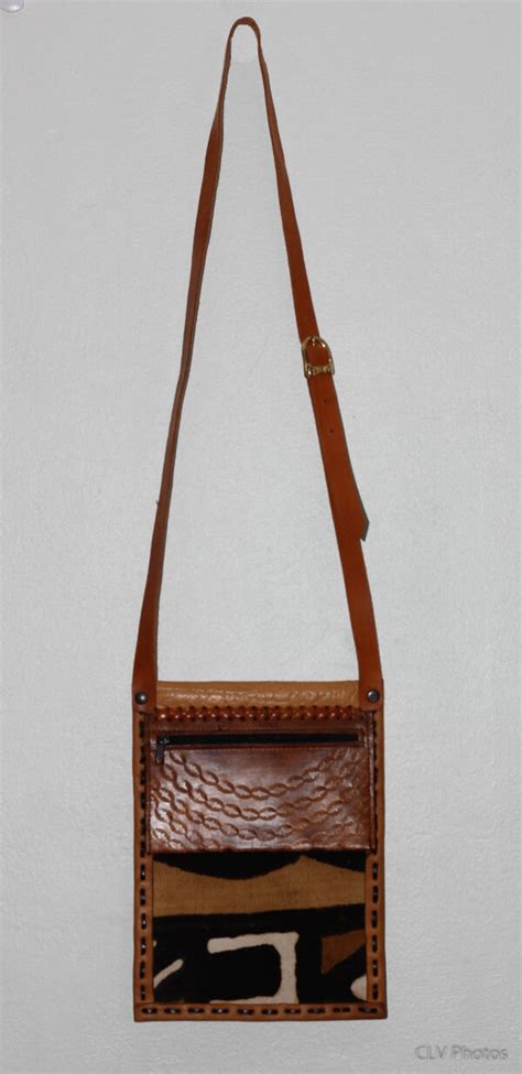 Handmade Leather And Mudcloth Flat Cross Body Bag Shopcaribe