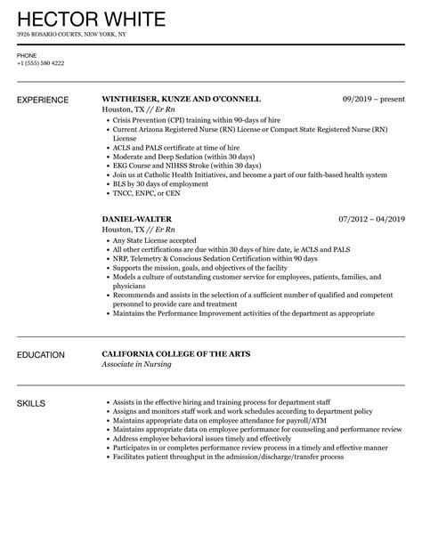 Er Rn Resume Samples Velvet Jobs