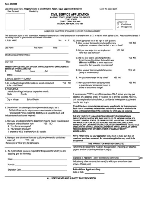 Fillable Form Msd Civil Service Application Form Printable Pdf