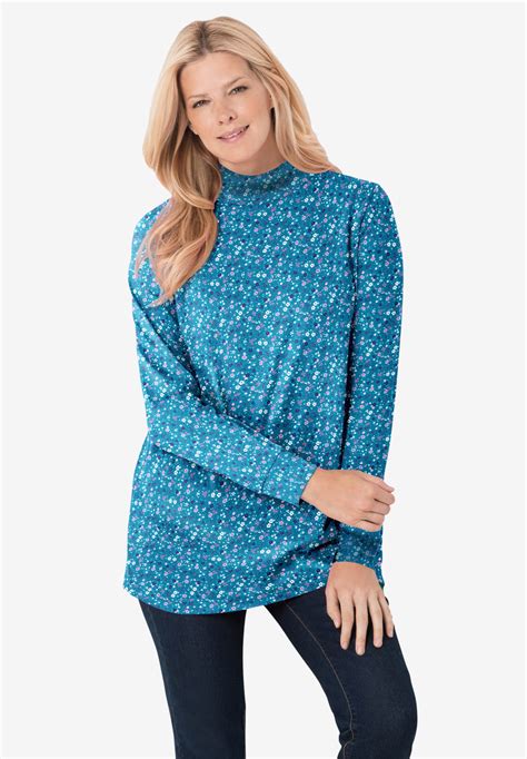 Perfect Printed Mock Turtleneck Plus Size Long Sleeve Fullbeauty