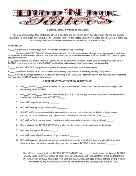 40 Free Tattoo Consent Forms For Adults And Minors