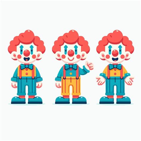 Vector Set Of Cheerful Clowns With A Simple Flat Design Style Premium