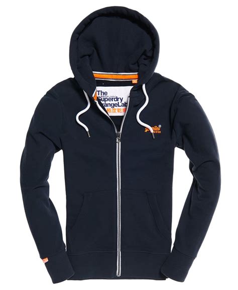 Mens Orange Label Lite Zip Hoodie In Three Pointer Navy Superdry