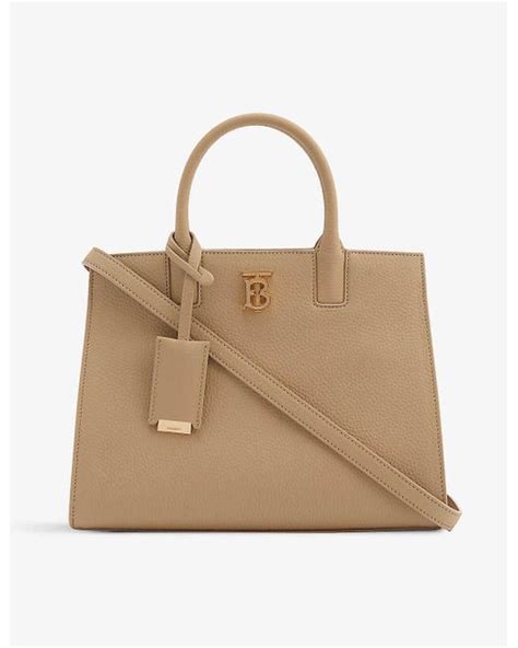 Burberry Frances Mini Logo Embellished Leather Tote Bag In Natural