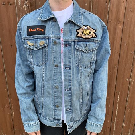 90s Harley Davidson Patchwork Denim Jacket Vintage Depop