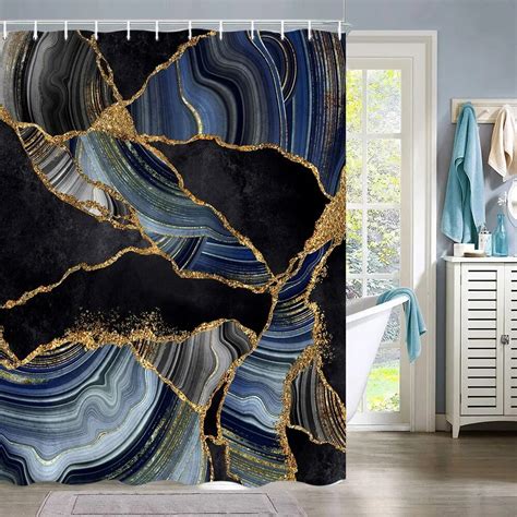 Colorful Marble Shower Curtain Abstract Blue Purple Jade Texture Gold