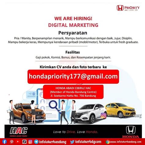 Lowongan Kerja Honda Abadi Cibiru Bandung Desember Info Loker