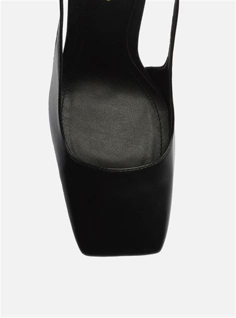 Scarpin Preto Arezzo Couro Bico Quadrado Slingback Zz Mall