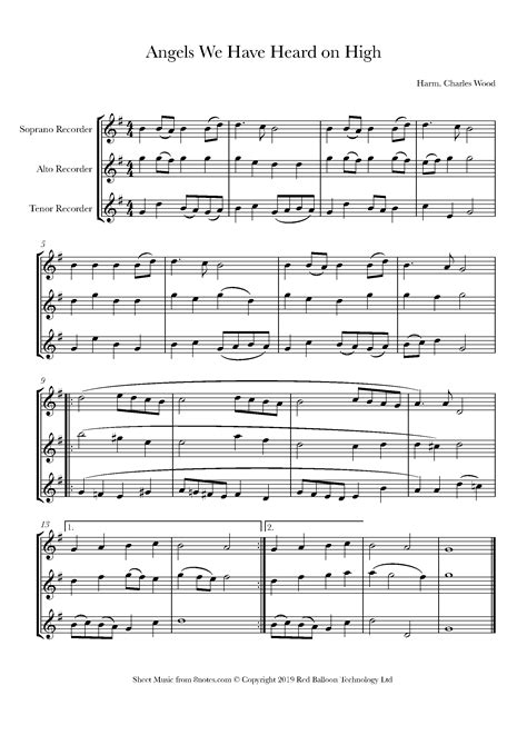 Angels We Have Heard On High Sheet Music For Recorder Trio Notes