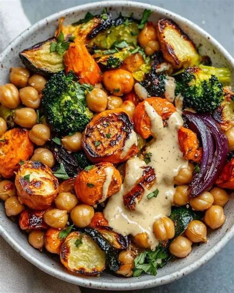 Roasted Veggie And Chickpea Bowls With Maple Dijon Tahini Dressing Recipe In 2024 Crockpot