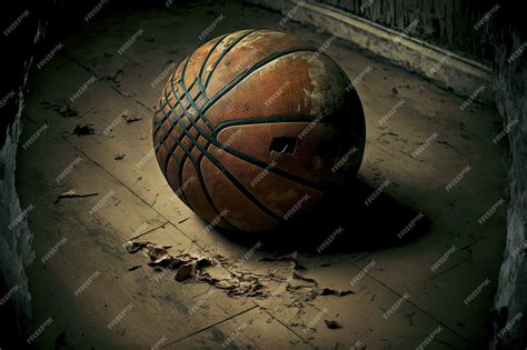 Premium Photo Abandoned Dirty Basketball Ball Lying On Wooden Floor