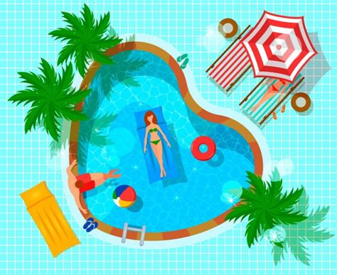 Free Vector Summer Pool With Beach Accessories And Palm Trees Top