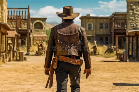 Cowboy Wild West Retro Town Generate Ai Stock Illustration