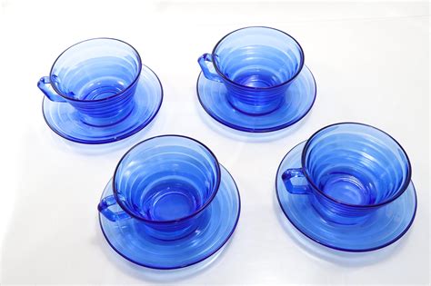 Hazel Atlas Cobalt Blue Moderntone Cups Saucers Dessert Etsy