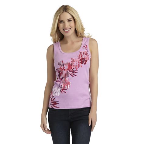 Basic Editions Womens Ribbed Tank Top Floral