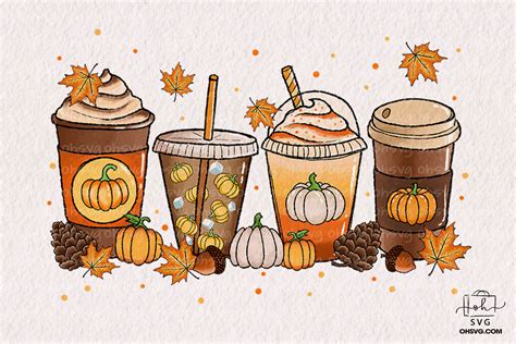 Fall Coffee Drink Png,Autumn Sublimation Designs,Orange Pumpkin Latte ...