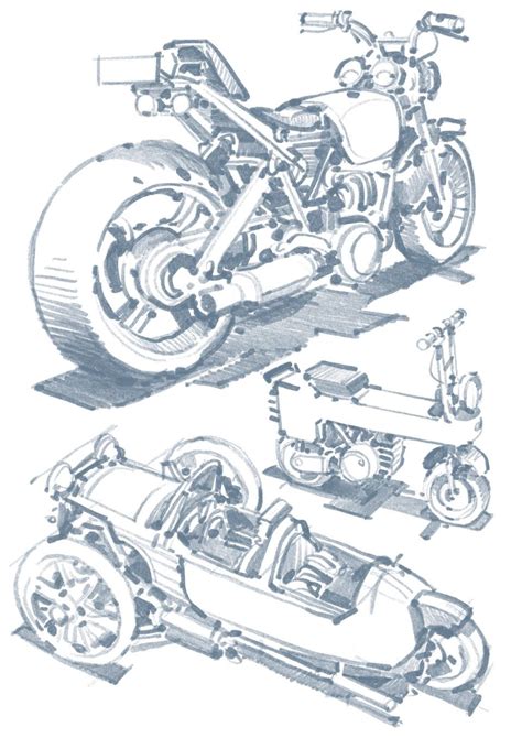 Three Different Types Of Motorcycles Are Shown In This Drawing