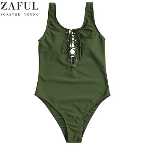 Buy Zaful Lace Up Women Swimsuit Sexy One Piece