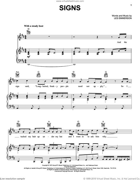 Signs sheet music for voice, piano or guitar (PDF-interactive)