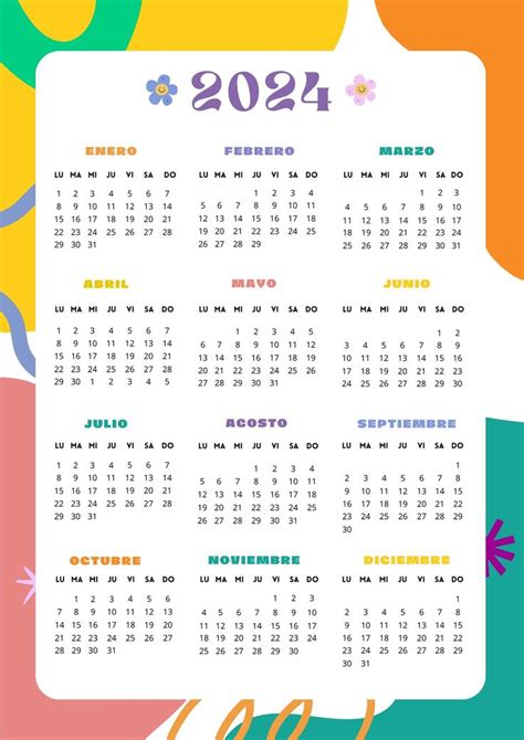 Documento A Calendario Anual Alegre Multicolor Templates By