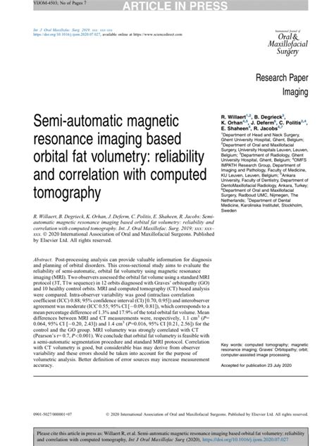 Semi Automatic Magnetic Resonance Imaging Based Orbital Fat Volumetry Reliability And