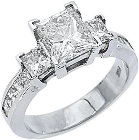 14k White Gold Princess Cut Past Present Future 3 Stone Diamond Ring 3.33 CaratsProduct ...