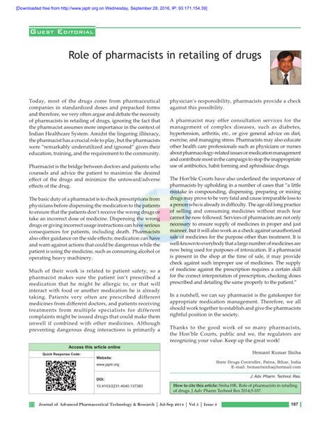 Pdf Role Of Pharmacists In Retailing Of Drugs