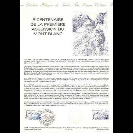 Document Officiel 1986 Bicentenaire première ascension du Mont Blanc