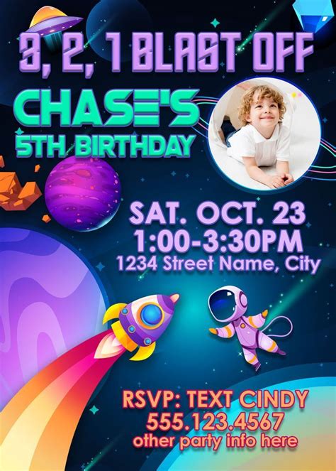 Space Birthday Party Invitation Outer Space Party Astronaut Birthday