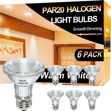 Sinvic 6PCS 39W Dimmable Par20 Bulbs 3000k Warm E26 Base 480 Lumens