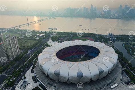 Drone Flyover Of The Hangzhou Olympic Sports Center Stadium In Hangzhou