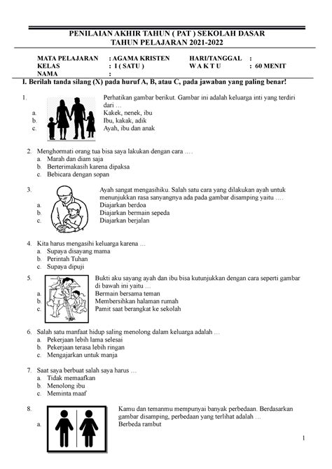 Agama Kristen Kelas 1 Rev Penilaian Akhir Tahun Pat Sekolah Dasar