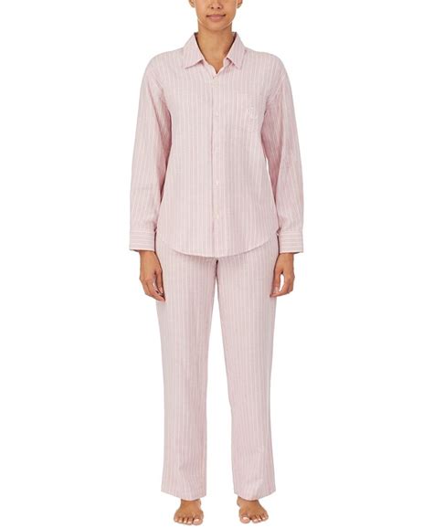 Lauren Ralph Lauren Brushed Twill Striped Notch Collar Pajamas Set Macys