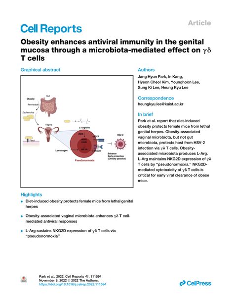 Pdf Obesity Enhances Antiviral Immunity In The Genital Mucosa Through