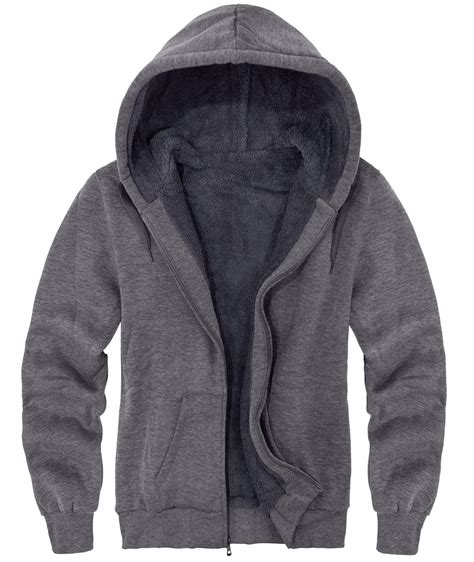 Swisswell Hoodie Men Zip Up Sherpa Lined Hoodie Mens Gray Zip Up Fuzzy Jacket Winter Coats Gray